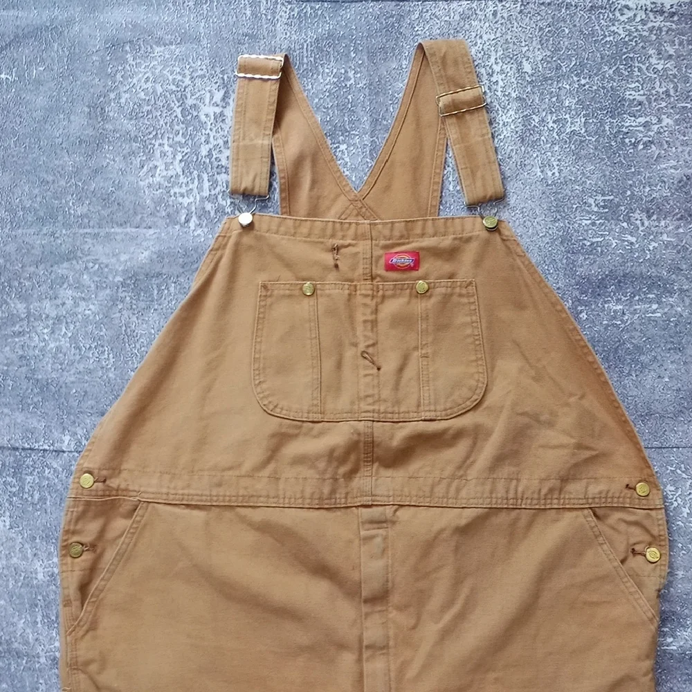 Dickies Brown Denim Overalls WORKWEAR UNISEX WIDE W216490 - Picture 6 of 15